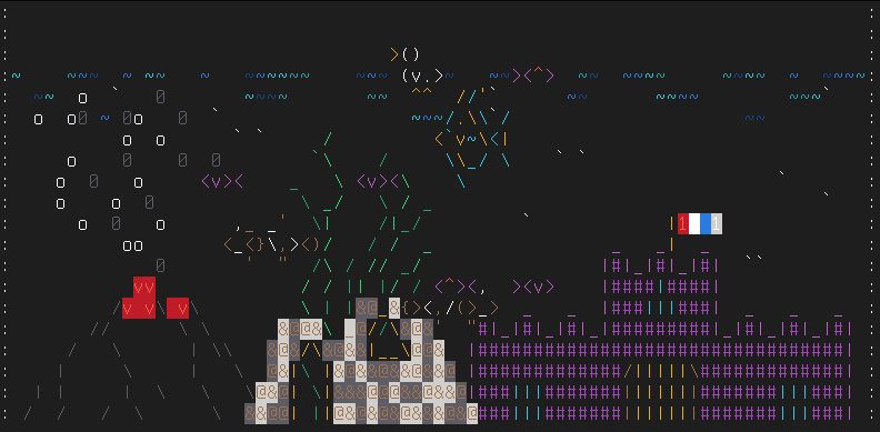 An animated ASCII fish tank in the terminal