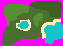 A texture map of a grassy terrain where the border is bright pink to indicate transparency